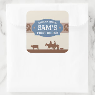 Sticker Carré Enfants Rodeo Blue/Brown Western Anniversaire Part