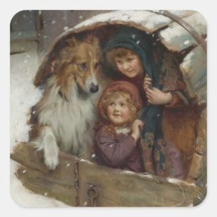 Sticker Carré Enfants victoriens dans le chenil