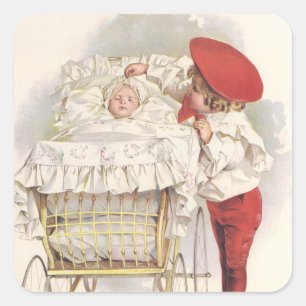 Sticker Carré Enfants victoriens vintage, enfant et bébé dans un