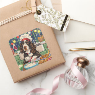 Sticker Carré English Springer Spaniel Fête de fin d'année en cu