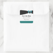 Sticker Carré Enregistrer la date Black Sash Turquoise Bow (Sac)