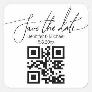 Sticker Carré enregistrer la date, code qr minimaliste mariage t