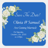 Sticker Carré Enregistrer La Date - Mariage Cobalt Blue & White  (Devant)