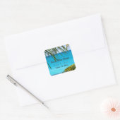 Sticker Carré Enregistrer la date Tropical Azure Beach and Palm  (Enveloppe)