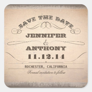 Sticker Carré enregistrer la date typographie vintage anciens au