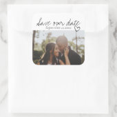 Sticker Carré Enregistrer notre date manuscrite photo personnali (Sac)