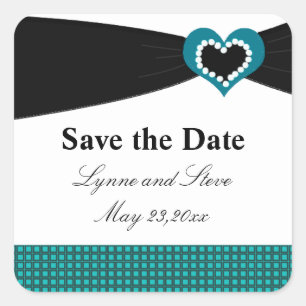 Sticker Carré Enregistrez la Date Ceinture Noire Nœud Sarcelle