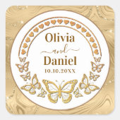 Sticker Carré Enregistrez la date, les papillons et les coeurs d (Devant)