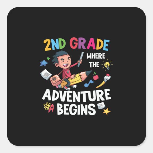 Sticker Carré Enseignant de 2e année 2e année Aventure commence (Devant)