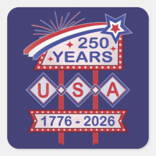 Sticker Carré Enseigne de marquise rétro USA 250e anniversaire 1