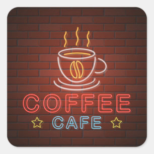 Sticker Carré Enseigne néon Café Coffee
