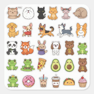 Sticker Carré Ensemble d'autocollants pour amateurs d'animaux et