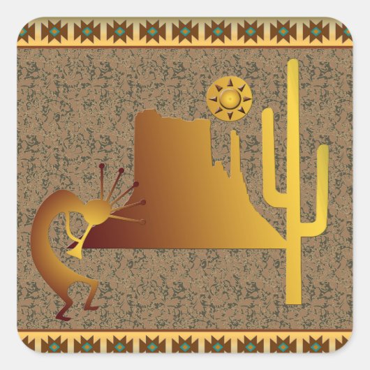 Sticker Carré Ensemble Kokopelli Mesa & Cactus #1 (Devant)