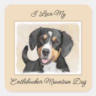 Sticker Carré Entlebucher Mountain Dog Painting Original Chien A