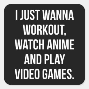 Sticker Carré Entraînement, Regarder l'Anime, Jouer Jeux Vidéo -