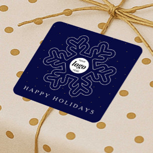 Sticker Carré Entreprise Logo Noël Flocon de neige Marine