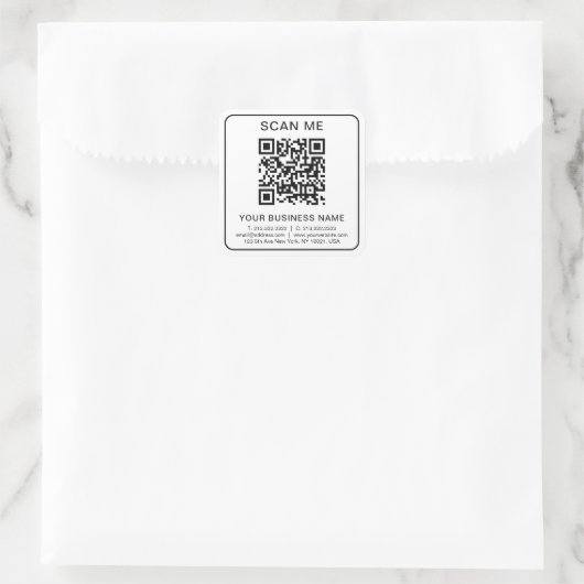 Sticker Carré Entreprise personnalisée Code QR Info Blanc Simple (Sac)