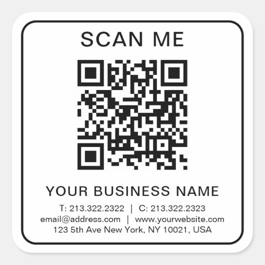 Sticker Carré Entreprise personnalisée Code QR Info Blanc Simple (Devant)