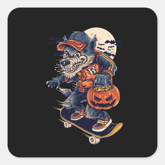 Sticker Carré entrewolf en halloweeen (Devant)