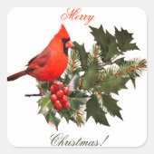 Sticker Carré Enveloppe de cardinal sur houx timbres/étiquettes/ (Devant)