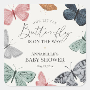 Sticker Carré Enveloppe de l'Invitation Baby shower Boho Butterf