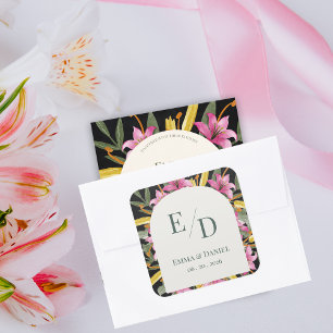 Sticker Carré Enveloppe de mariage au lys rose foncé blush