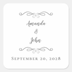 Sticker Carré Enveloppe de mariage élégante Favoriser Merci gris