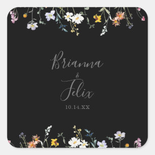 Sticker Carré Enveloppe de Mariage floral multicolore sauvage