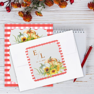 Sticker Carré Enveloppe de mariage rustique automnal avec monogr