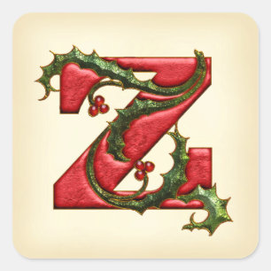 Sticker Carré Enveloppe de Noël Holly Monogram Z