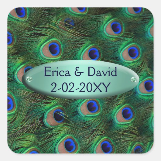 Sticker Carré enveloppe de paon turquoise élégante scellée (Devant)