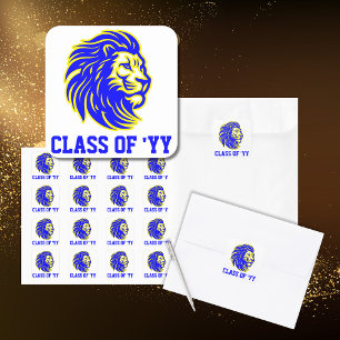 Sticker Carré Enveloppe Lion Mascot Bleu et Jaune Graduate