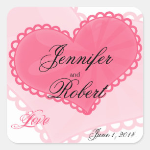 Sticker Carré Enveloppe Mariage Coeur rose pour chou