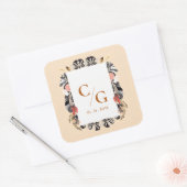 Sticker Carré Enveloppe Mariage de monogramme flou et noir (Enveloppe)