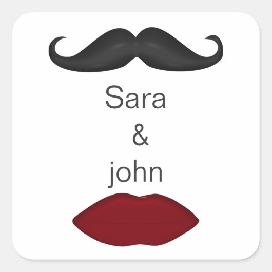 Sticker Carré enveloppe mariage des lèvres et moustache mod scea (Devant)