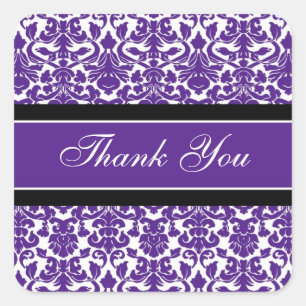 Sticker Carré Enveloppe Mariage en Merci de Damas Plum