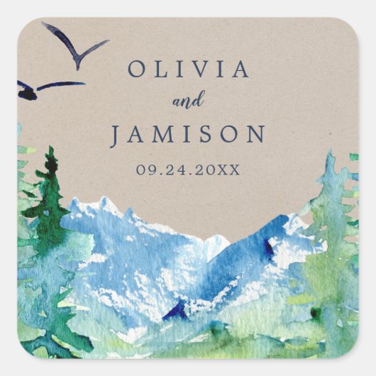 Sticker Carré Enveloppe Mariage Kraft Rocky Mountain (Devant)