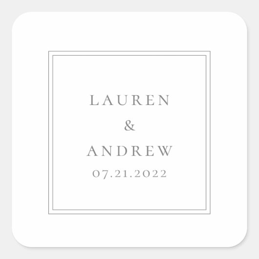 Sticker Carré Enveloppe mariage Phoques Gris Moderne Minimaliste (Devant)