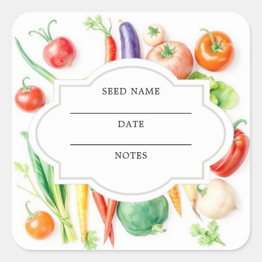 Sticker Carré Enveloppe motif de semence d'aquarelle (Devant)