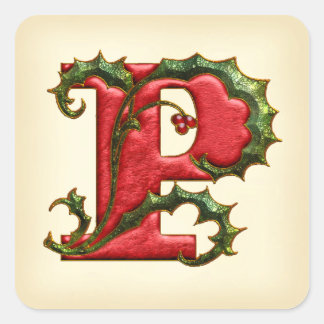 Sticker Carré Enveloppe P Monogramme de Noël