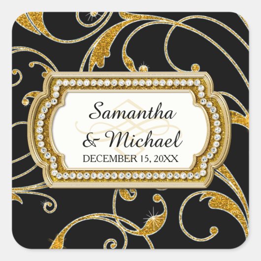 Sticker Carré Enveloppe Seal Glam Old Hollywood Regency Cravate (Devant)