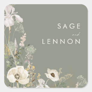 Sticker Carré Enveloppe verte du Fleur sauvage lunaire