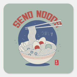 Sticker Carré Envoyer Noods Japonais Soupe Ramen