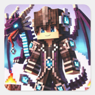 Sticker Carré Épée diamantée de Dragon foncé de style Blocs