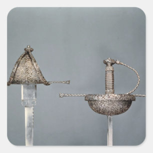 Sticker Carré Épées : rapière de tasse-hilted d'acier ciselé