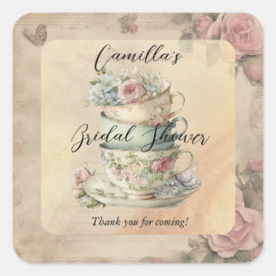 Sticker Carré Éphémère Tasses à Thé Florales Empilées pour Baby 