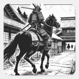 Sticker Carré Epic Samurai Rider Manga Art Imprimer