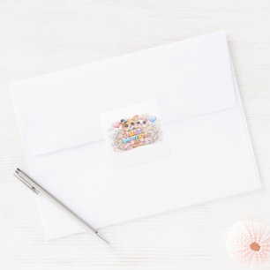 Sticker Carré Épinglette Pastel Animaux Couple Mariés Kawaii Mig