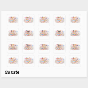 Sticker Carré Épinglette Pastel Animaux Couple Mariés Kawaii Mig