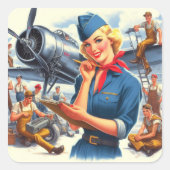 Sticker Carré Épiningle d'avion vintage (Devant)